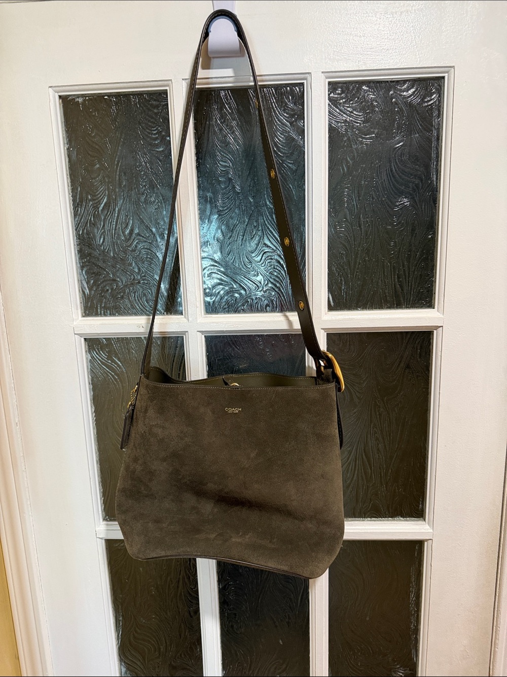 Coach Olive Green Suede Hobo with Leather Strap